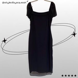 Forever 21 Black Sheer Flutter Sleeve Side Slit Midi Dress Large